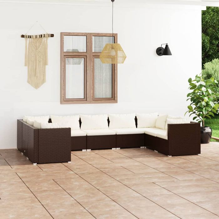 Set Divani da Giardino 9 pz con Cuscini in Polyrattan Marrone cod mxl 40831