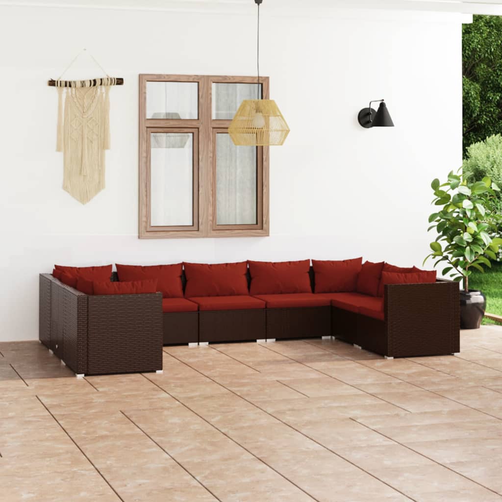 Set Divani da Giardino 9 pz con Cuscini in Polyrattan Marrone 3101971