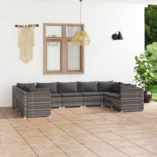 Set Divani da Giardino 9 pz con Cuscini in Polyrattan Grigio 3101973