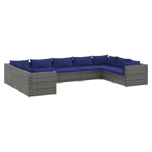 Set Divani da Giardino 9 pz con Cuscini in Polyrattan Grigio 3101974