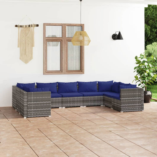 Set Divani da Giardino 9 pz con Cuscini in Polyrattan Grigio 3101974