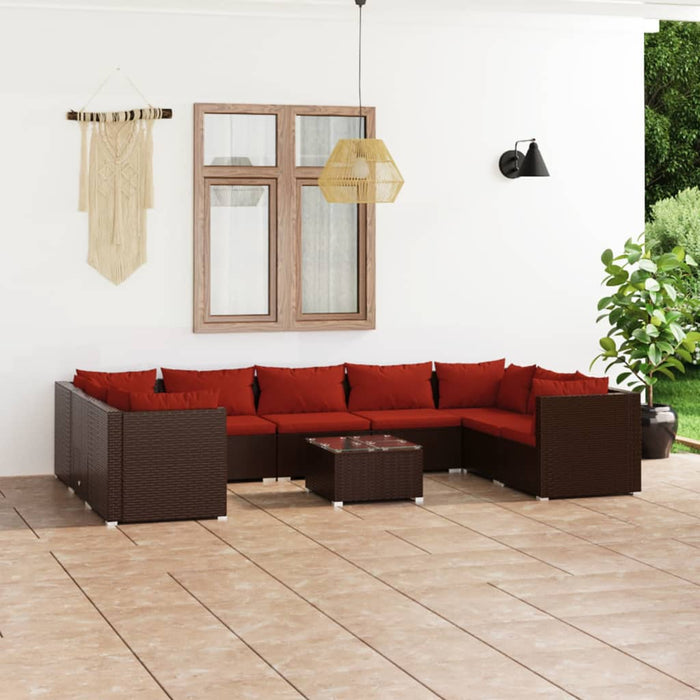 Set Divani da Giardino 10 pz con Cuscini in Polyrattan Marrone cod mxl 38966