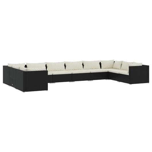 Set Divani da Giardino 10 pz con Cuscini in Polyrattan Nero 3101983