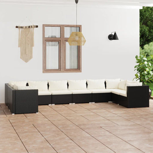 Set Divani da Giardino 10 pz con Cuscini in Polyrattan Nero 3101983