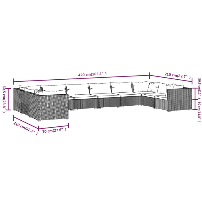 Set Divani da Giardino 10 pz con Cuscini in Polyrattan Marrone cod mxl 42452