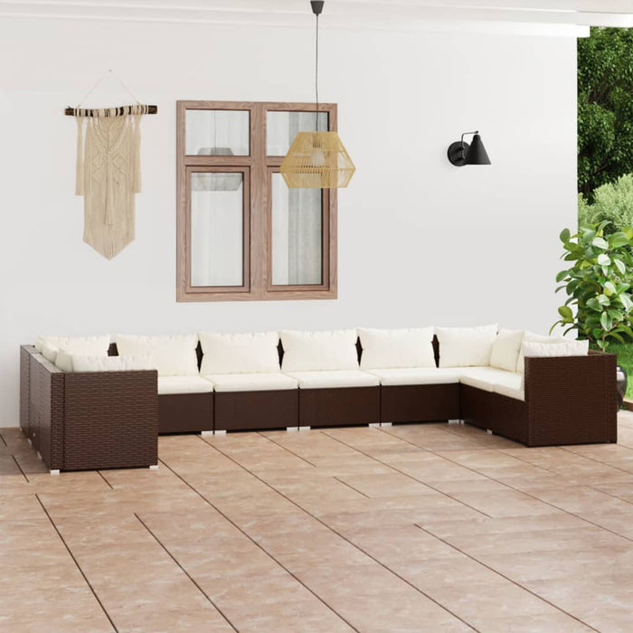 Set Divani da Giardino 10 pz con Cuscini in Polyrattan Marrone cod mxl 42452