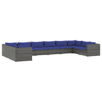 Set Divani da Giardino 10 pz con Cuscini in Polyrattan Grigio cod mxl 44763