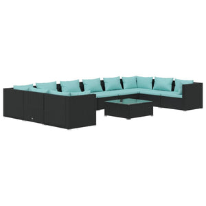 Set Divani da Giardino 11 pz con Cuscini in Polyrattan Nero 3101993