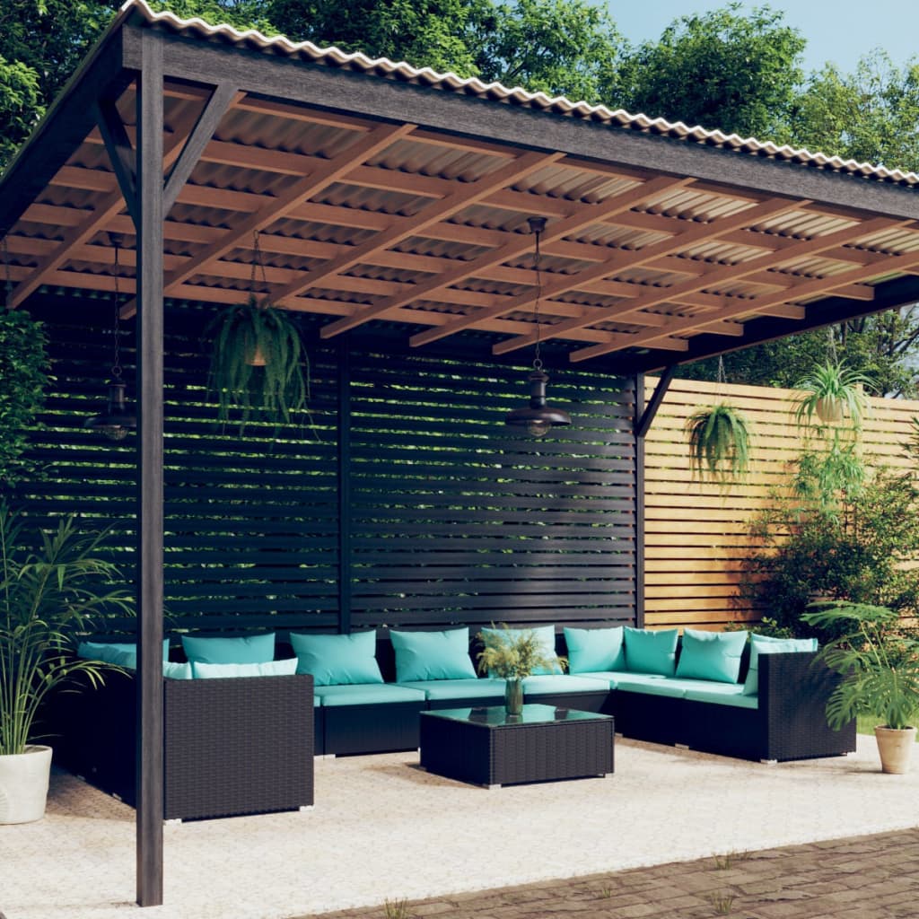 Set Divani da Giardino 11 pz con Cuscini in Polyrattan Nero 3101993