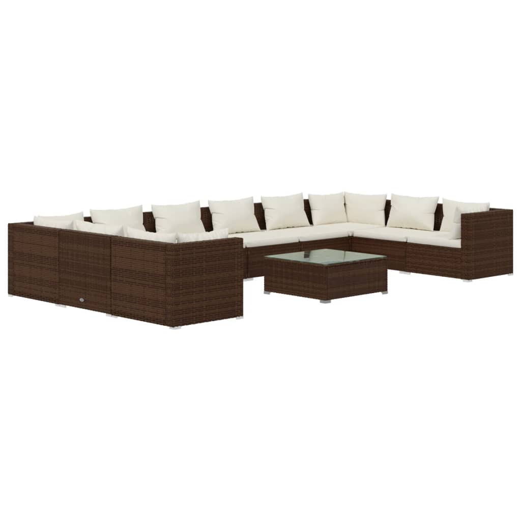 Set Divani da Giardino 11 pz con Cuscini in Polyrattan Marrone cod mxl 42495