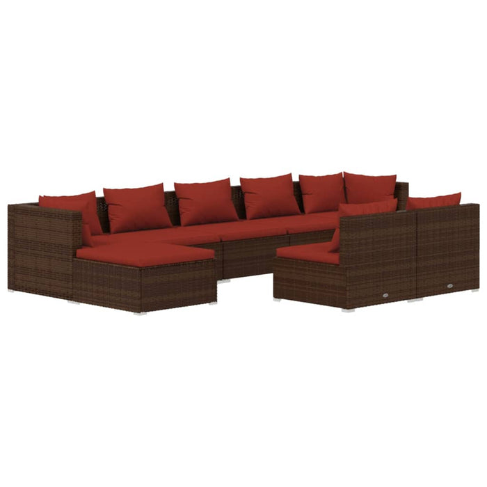 Set Divani da Giardino 9 pz con Cuscini in Polyrattan Marrone 3102003