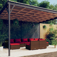 Set Divani da Giardino 9 pz con Cuscini in Polyrattan Marrone 3102003