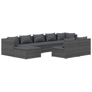 Set Divani da Giardino 9 pz con Cuscini in Polyrattan Grigio 3102005