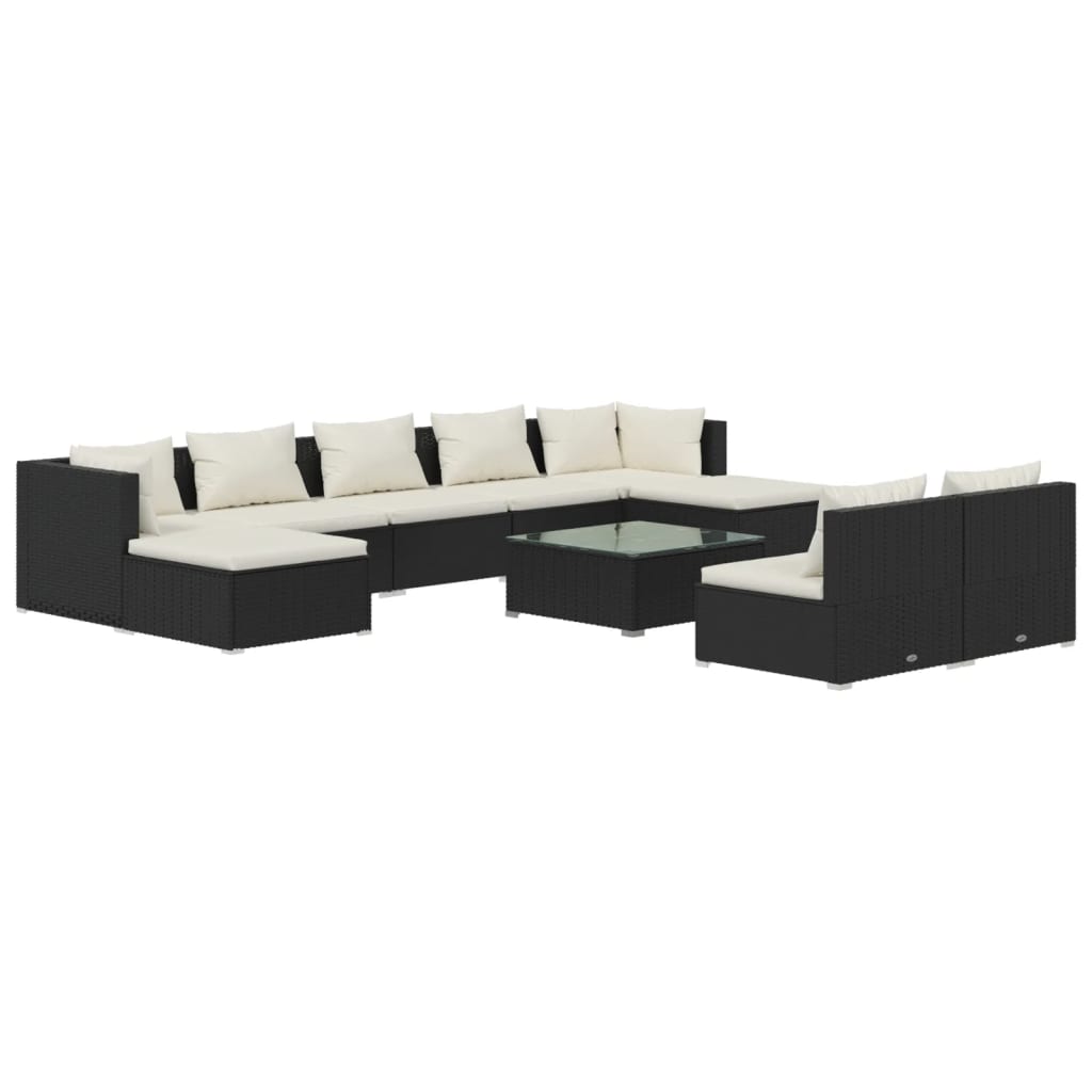 Set Divani da Giardino 10 pz con Cuscini in Polyrattan Nero cod mxl 41195