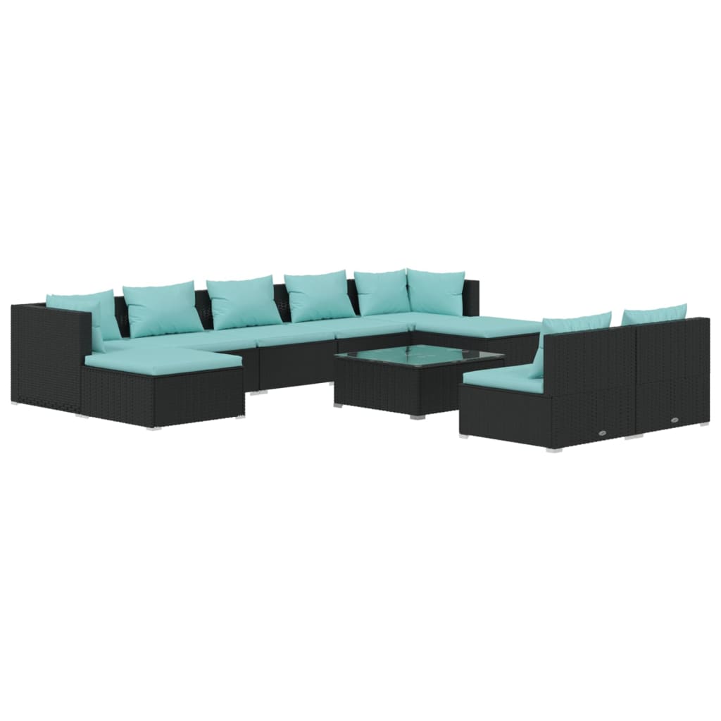 Set Divani da Giardino 10 pz con Cuscini in Polyrattan Nero cod mxl 34844