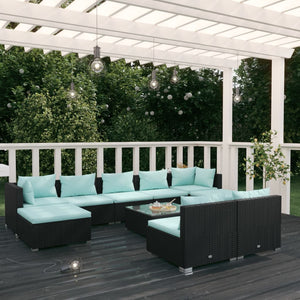 Set Divani da Giardino 10 pz con Cuscini in Polyrattan Nero cod mxl 34844