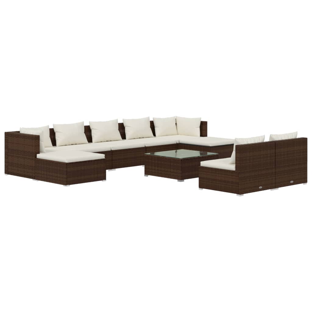 Set Divani da Giardino 10 pz con Cuscini in Polyrattan Marrone 3102010