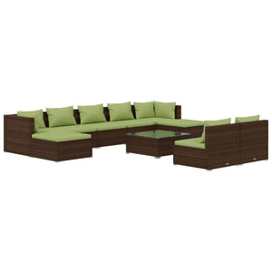 Set Divani da Giardino 10 pz con Cuscini in Polyrattan Marrone cod mxl 44426