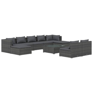 Set Divani da Giardino 10 pz con Cuscini in Polyrattan Grigio 3102013