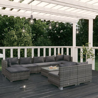 Set Divani da Giardino 10 pz con Cuscini in Polyrattan Grigio 3102013