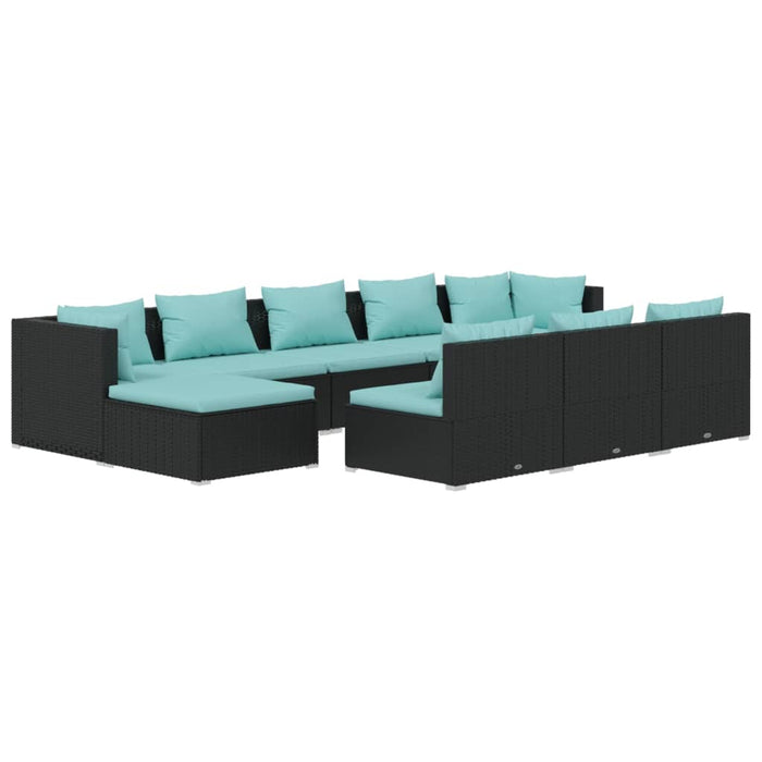 Set Divani da Giardino 10 pz con Cuscini in Polyrattan Nero 3102017