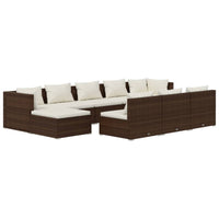 Set Divani da Giardino 10 pz con Cuscini in Polyrattan Marrone 3102018