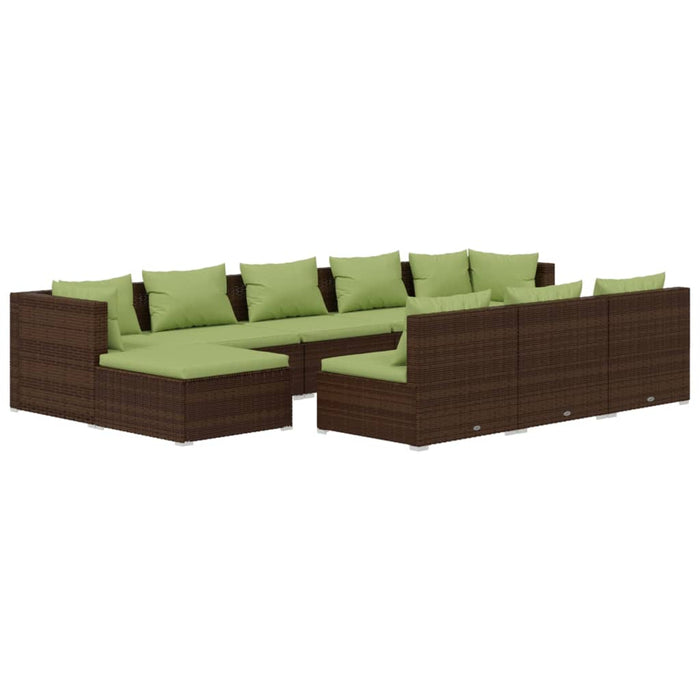 Set Divani da Giardino 10 pz con Cuscini in Polyrattan Marrone 3102020