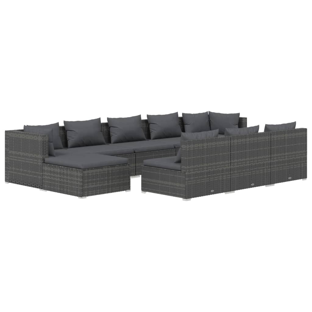 Set Divani da Giardino 10 pz con Cuscini in Polyrattan Grigio cod mxl 40430