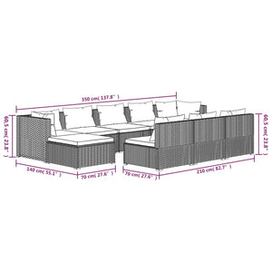 Set Divani da Giardino 10 pz con Cuscini in Polyrattan Grigio cod mxl 40430