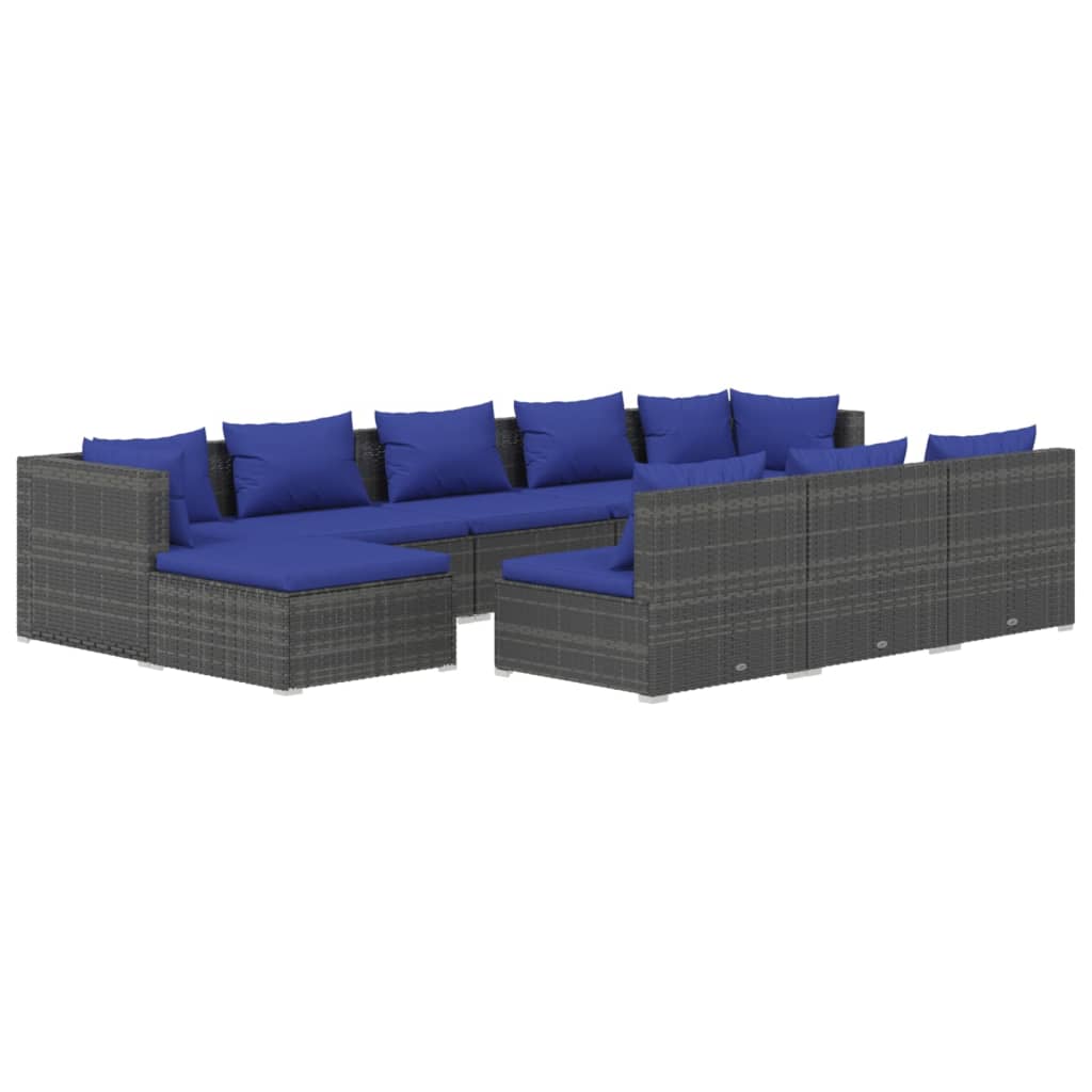 Set Divani da Giardino 10 pz con Cuscini in Polyrattan Grigio cod mxl 38971