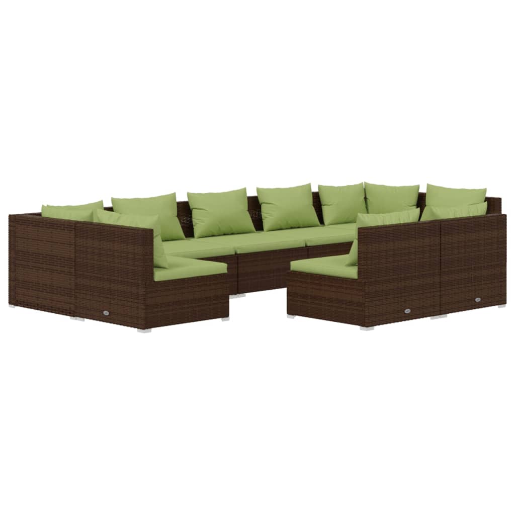 Set Divani da Giardino 9 pz con Cuscini in Polyrattan Marrone 3102028