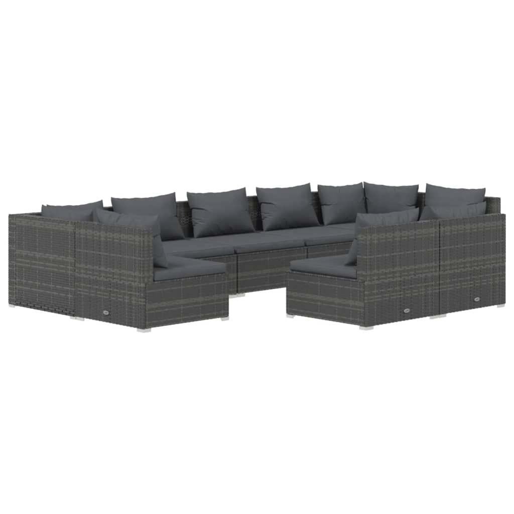 Set Salotto da Giardino 9 pz con Cuscini in Polyrattan Grigio 3102029