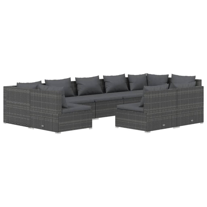 Set Salotto da Giardino 9 pz con Cuscini in Polyrattan Grigio