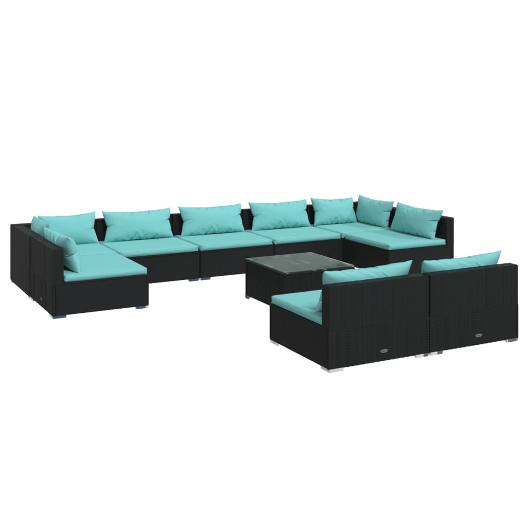 Set Divani da Giardino 10 pz con Cuscini in Polyrattan Nero 3102033