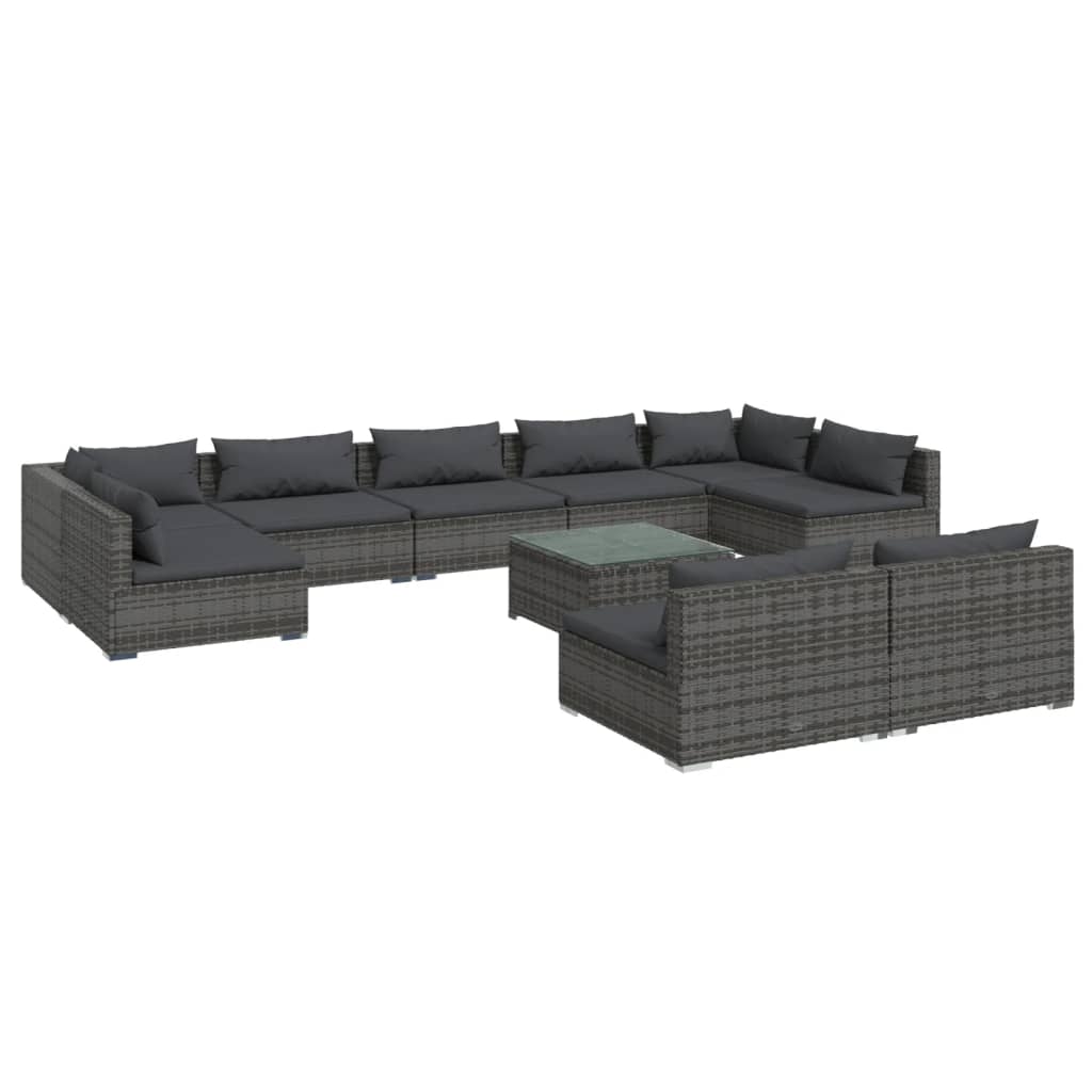 Set Divani da Giardino 10 pz con Cuscini in Polyrattan Grigio 3102037