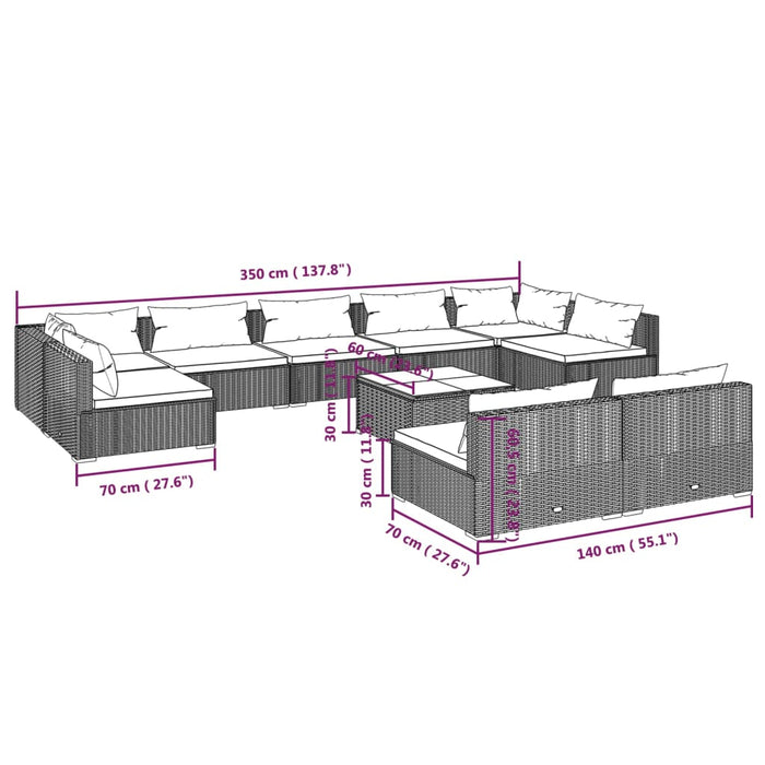 Set Divani da Giardino 10 pz con Cuscini in Polyrattan Grigio cod mxl 38973