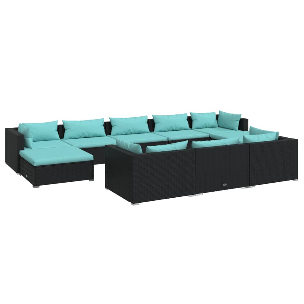 Set Divani da Giardino 10 pz con Cuscini in Polyrattan Nero cod mxl 34846