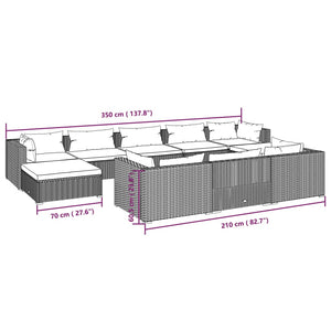 Set Divani da Giardino 10 pz con Cuscini in Polyrattan Nero cod mxl 34846