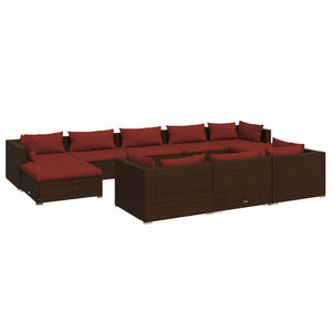 Set Divani da Giardino 10 pz con Cuscini in Polyrattan Marrone 3102043