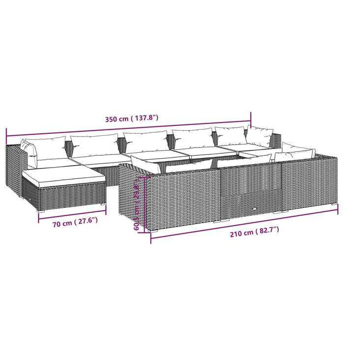 Set Divani da Giardino 10 pz con Cuscini in Polyrattan Marrone 3102043