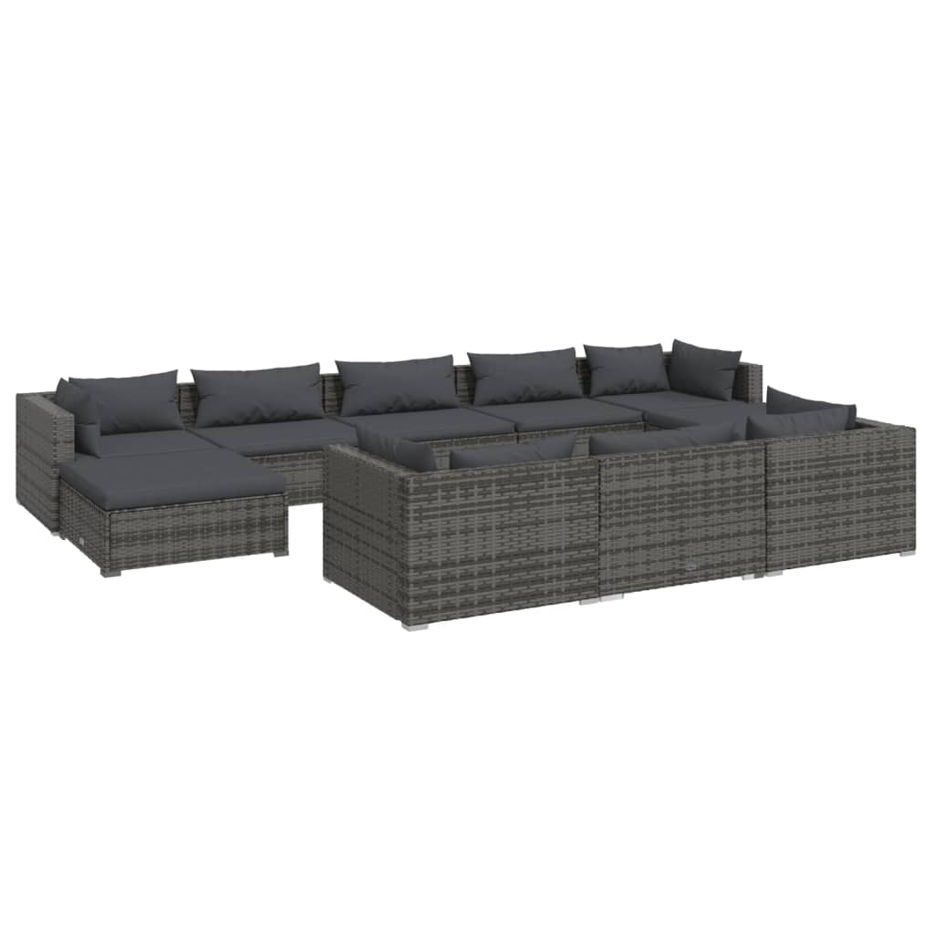 Set Divani da Giardino 10 pz con Cuscini in Polyrattan Grigio cod mxl 40433