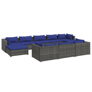 Set Divani da Giardino 10 pz con Cuscini in Polyrattan Grigio cod mxl 38980