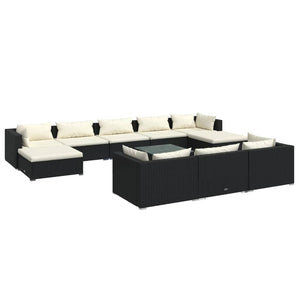 Set Divani da Giardino 11 pz con Cuscini in Polyrattan Nero cod mxl 41207