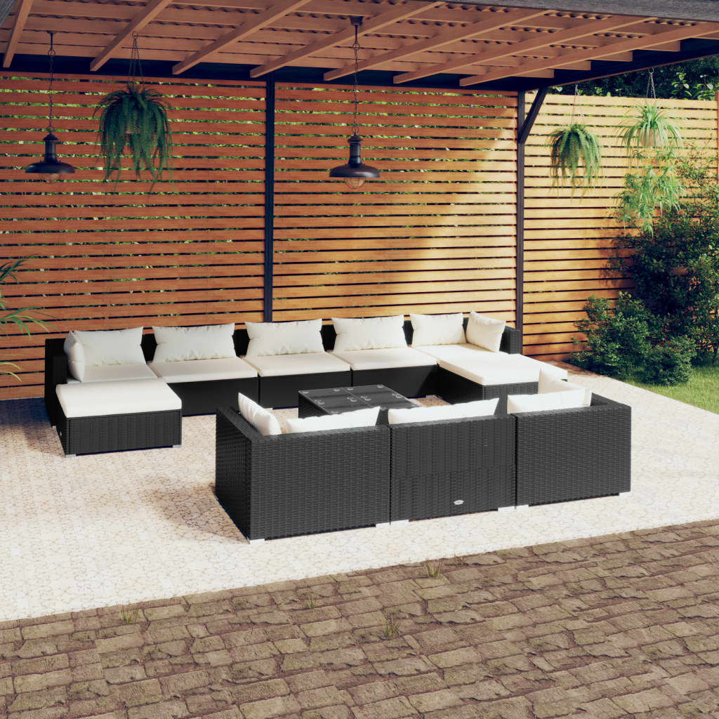 Set Divani da Giardino 11 pz con Cuscini in Polyrattan Nero cod mxl 41207