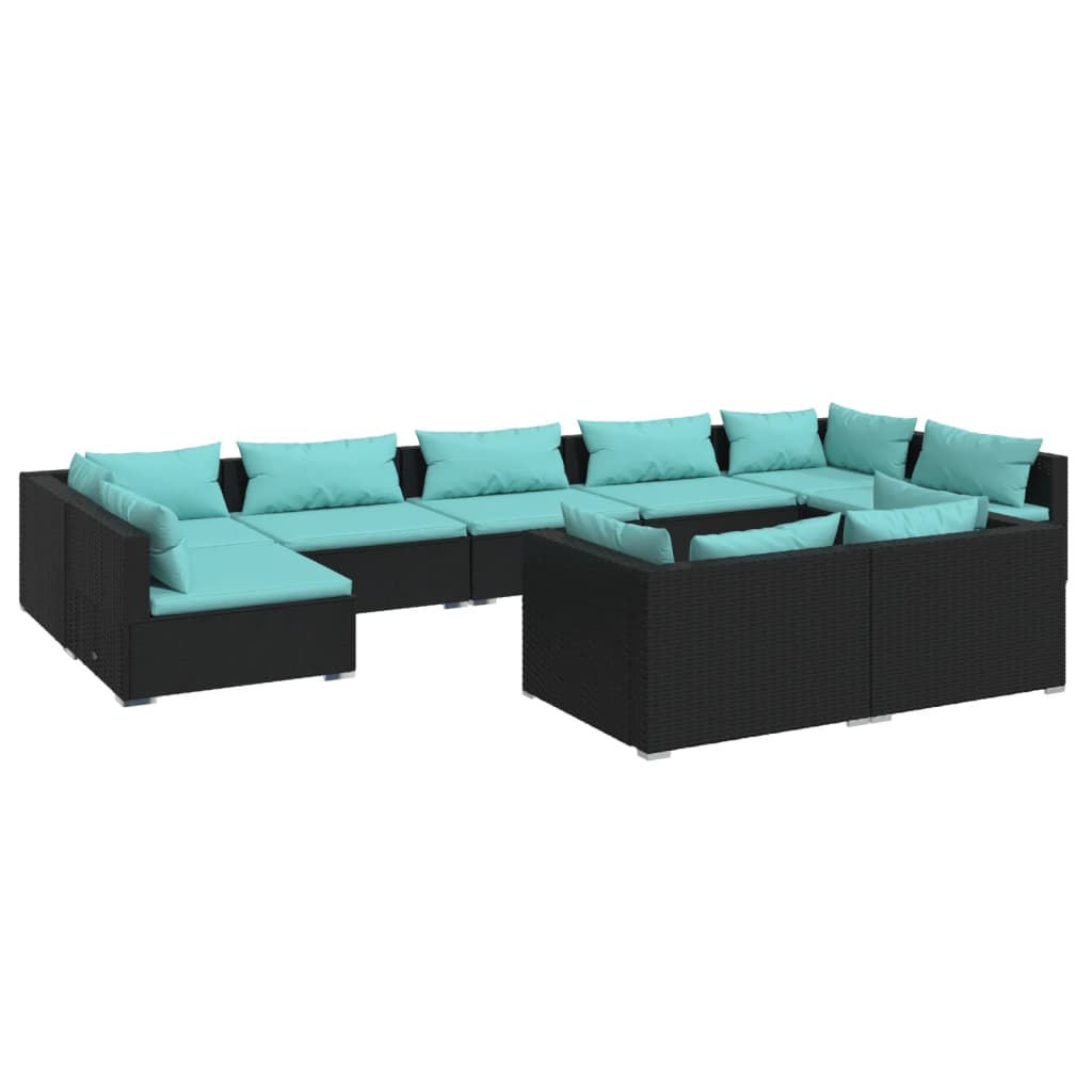 Set Divani da Giardino 9 pz con Cuscini in Polyrattan Nero 3102057