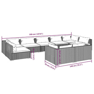 Set Divani da Giardino 9 pz con Cuscini in Polyrattan Nero 3102057