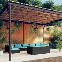 Set Divani da Giardino 9 pz con Cuscini in Polyrattan Nero 3102057