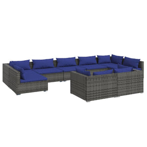 Set Divani da Giardino 9 pz con Cuscini in Polyrattan Grigio cod mxl 30739