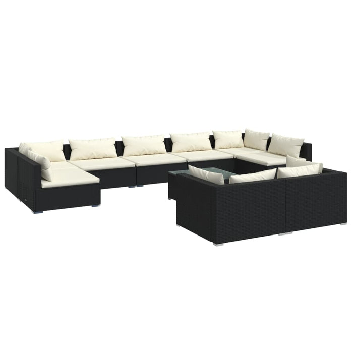 Set Divani da Giardino 10 pz con Cuscini in Polyrattan Nero cod mxl 39469