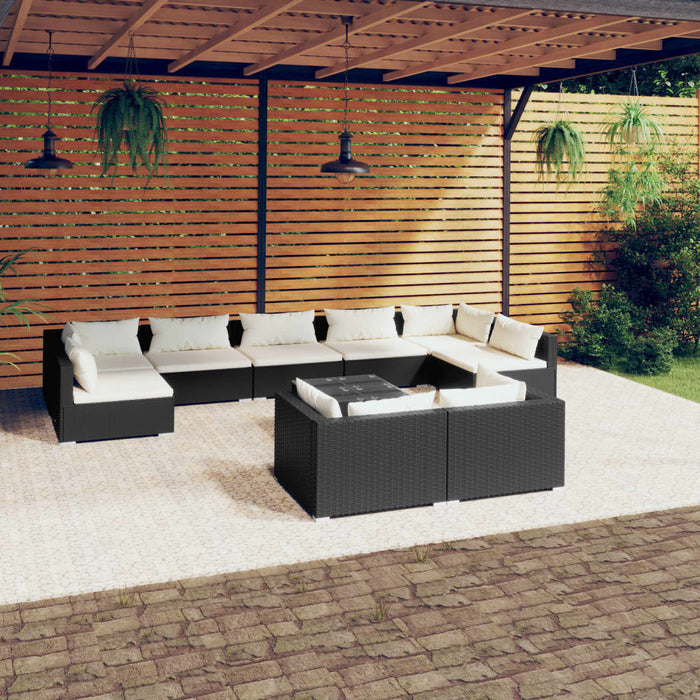 Set Divani da Giardino 10 pz con Cuscini in Polyrattan Nero cod mxl 39469